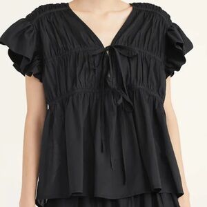MERLETTE Mesa Flowy Feminine Tie-Front Size Medium Black Woven Short Sleeve Top